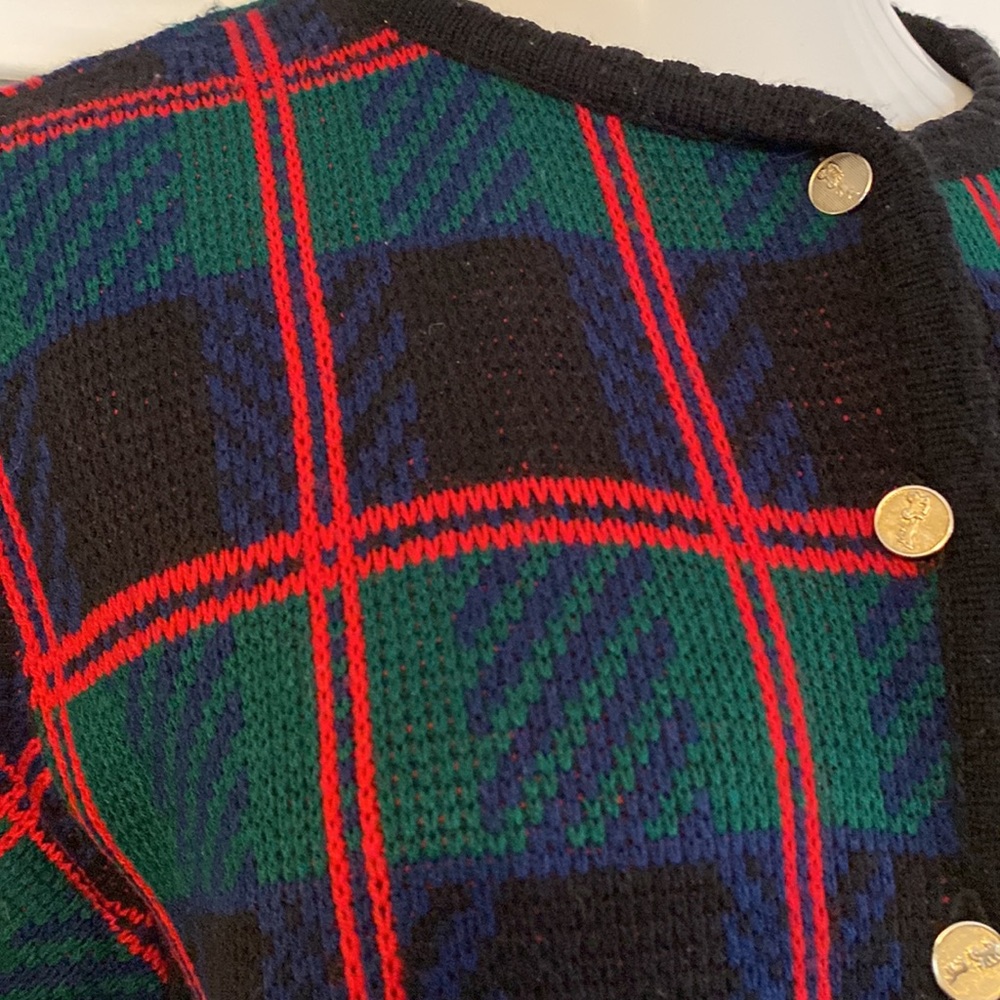 Vintage Tally Ho plaid wool cardigan granny sweater